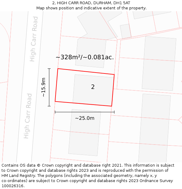 2, HIGH CARR ROAD, DURHAM, DH1 5AT: Plot and title map