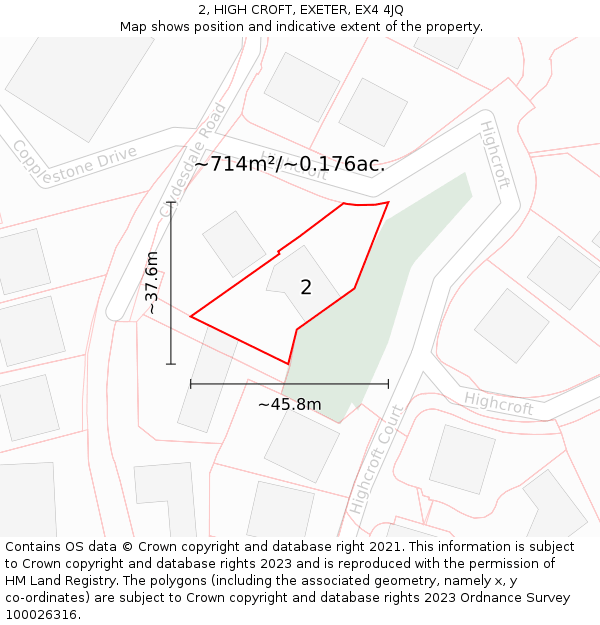 2, HIGH CROFT, EXETER, EX4 4JQ: Plot and title map