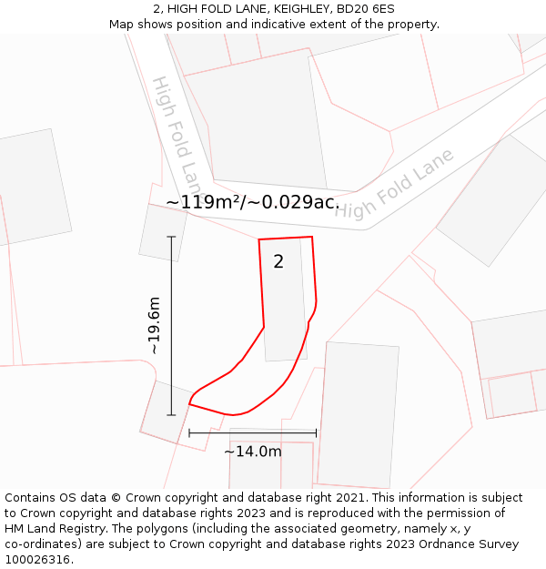 2, HIGH FOLD LANE, KEIGHLEY, BD20 6ES: Plot and title map