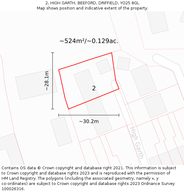 2, HIGH GARTH, BEEFORD, DRIFFIELD, YO25 8GL: Plot and title map