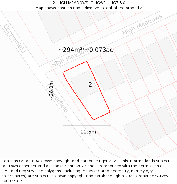 2, HIGH MEADOWS, CHIGWELL, IG7 5JX: Plot and title map