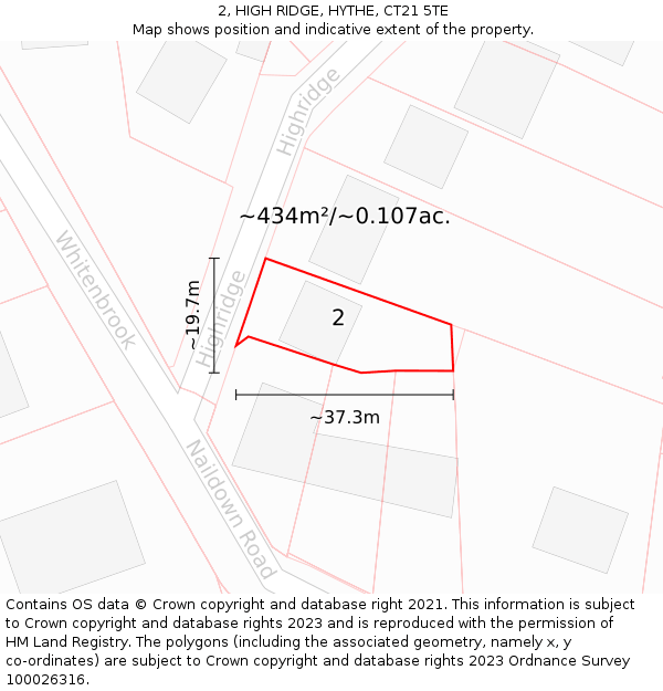 2, HIGH RIDGE, HYTHE, CT21 5TE: Plot and title map