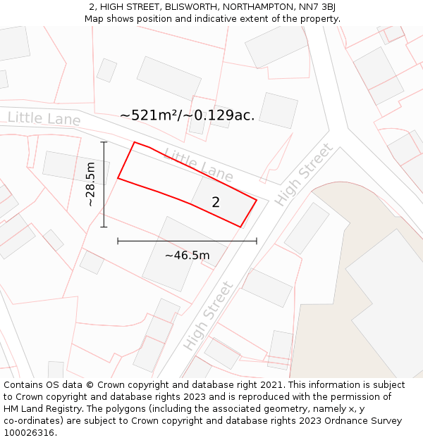 2, HIGH STREET, BLISWORTH, NORTHAMPTON, NN7 3BJ: Plot and title map