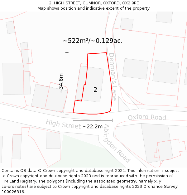 2, HIGH STREET, CUMNOR, OXFORD, OX2 9PE: Plot and title map