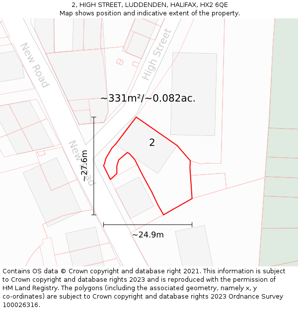 2, HIGH STREET, LUDDENDEN, HALIFAX, HX2 6QE: Plot and title map