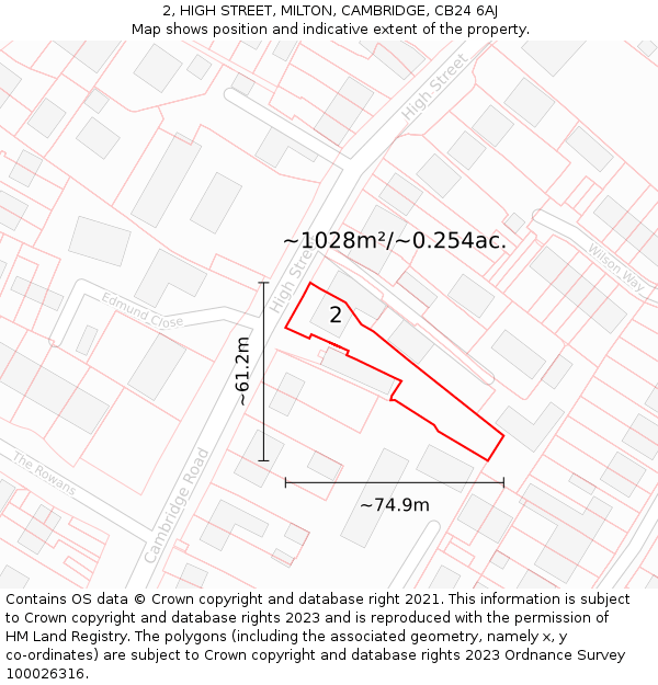 2, HIGH STREET, MILTON, CAMBRIDGE, CB24 6AJ: Plot and title map