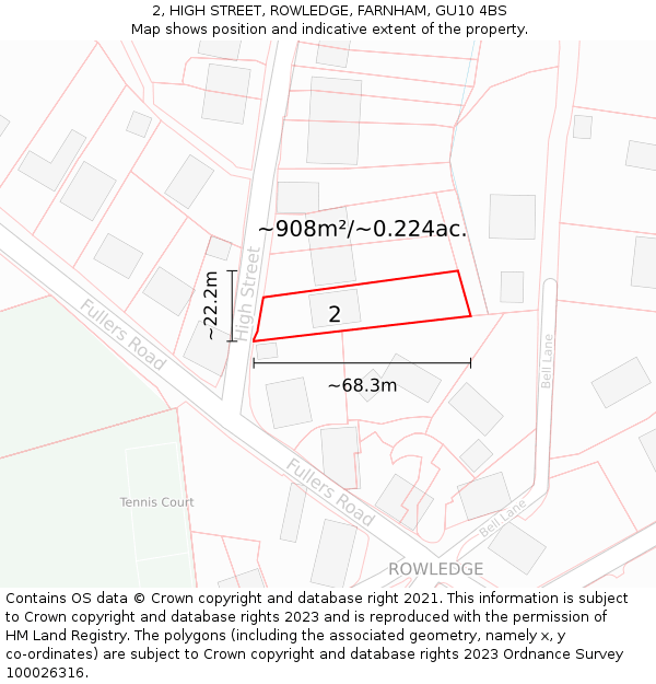 2, HIGH STREET, ROWLEDGE, FARNHAM, GU10 4BS: Plot and title map