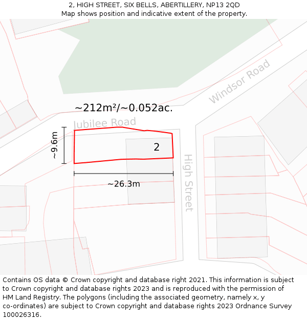 2, HIGH STREET, SIX BELLS, ABERTILLERY, NP13 2QD: Plot and title map