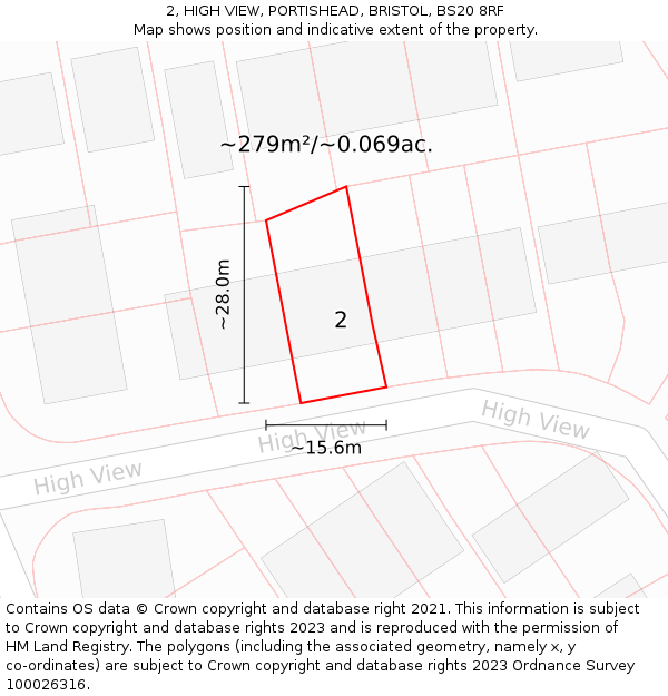 2, HIGH VIEW, PORTISHEAD, BRISTOL, BS20 8RF: Plot and title map