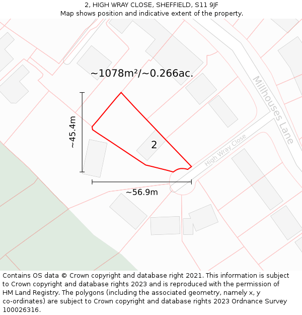 2, HIGH WRAY CLOSE, SHEFFIELD, S11 9JF: Plot and title map