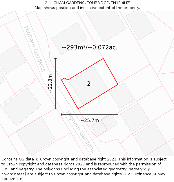 2, HIGHAM GARDENS, TONBRIDGE, TN10 4HZ: Plot and title map