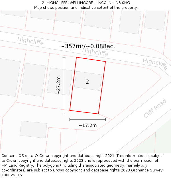 2, HIGHCLIFFE, WELLINGORE, LINCOLN, LN5 0HG: Plot and title map