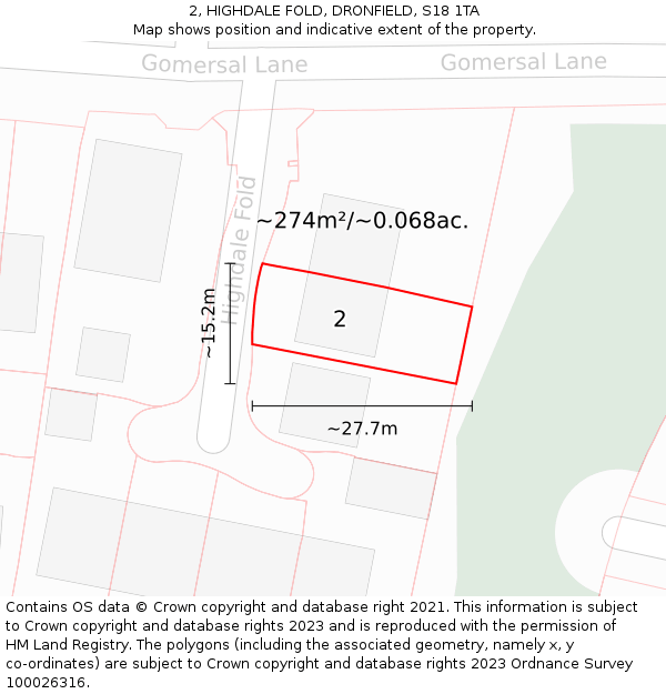 2, HIGHDALE FOLD, DRONFIELD, S18 1TA: Plot and title map