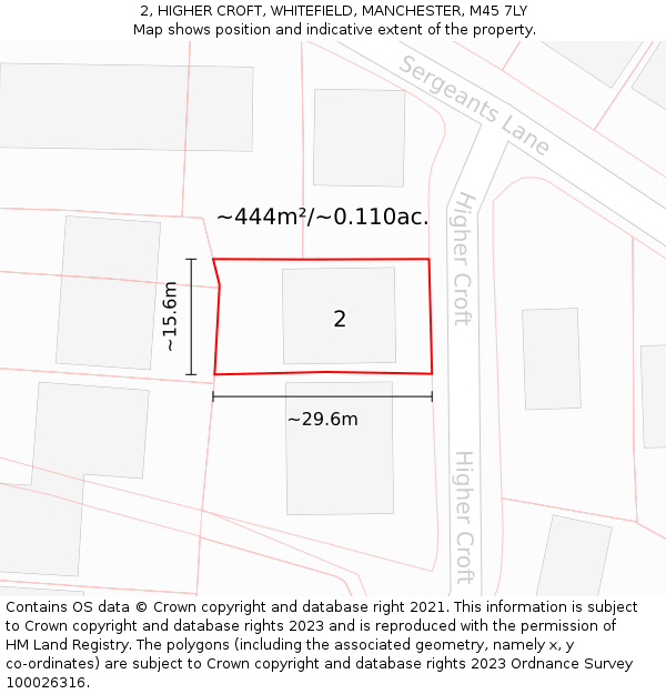 2, HIGHER CROFT, WHITEFIELD, MANCHESTER, M45 7LY: Plot and title map