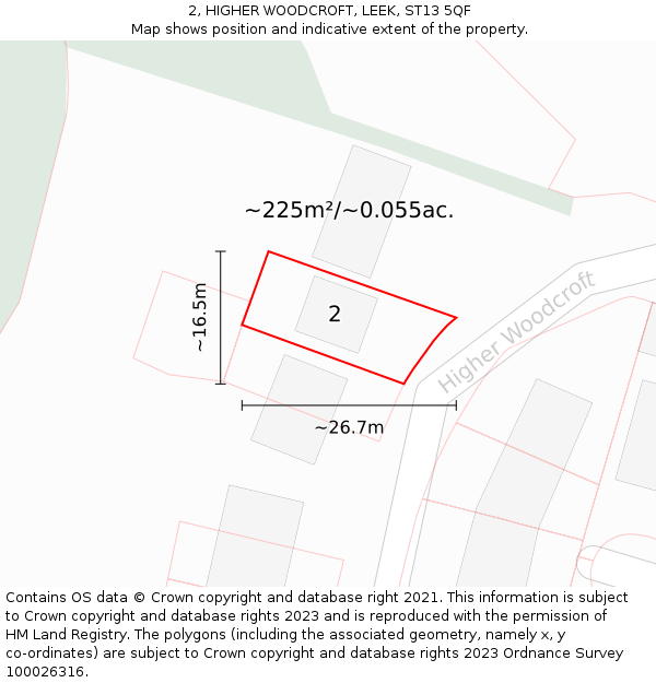 2, HIGHER WOODCROFT, LEEK, ST13 5QF: Plot and title map