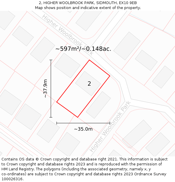 2, HIGHER WOOLBROOK PARK, SIDMOUTH, EX10 9EB: Plot and title map