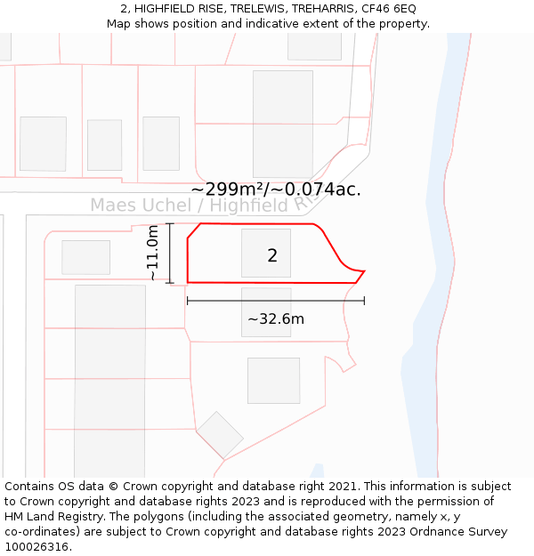 2, HIGHFIELD RISE, TRELEWIS, TREHARRIS, CF46 6EQ: Plot and title map
