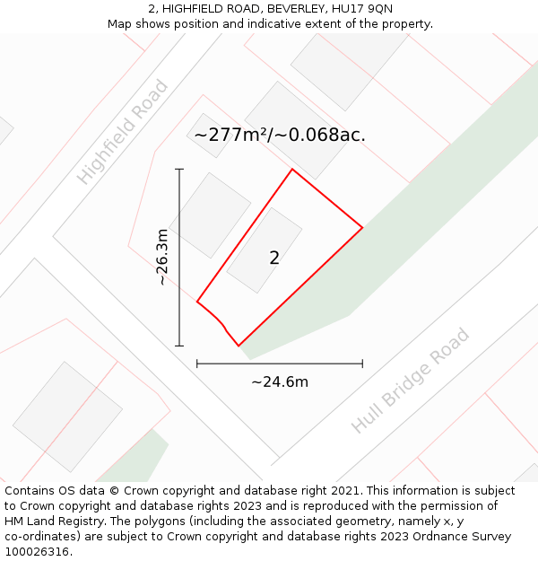 2, HIGHFIELD ROAD, BEVERLEY, HU17 9QN: Plot and title map