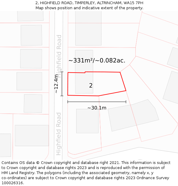 2, HIGHFIELD ROAD, TIMPERLEY, ALTRINCHAM, WA15 7PH: Plot and title map