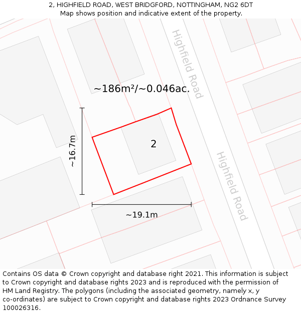 2, HIGHFIELD ROAD, WEST BRIDGFORD, NOTTINGHAM, NG2 6DT: Plot and title map