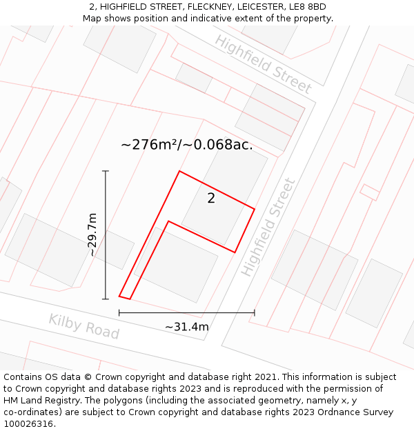 2, HIGHFIELD STREET, FLECKNEY, LEICESTER, LE8 8BD: Plot and title map