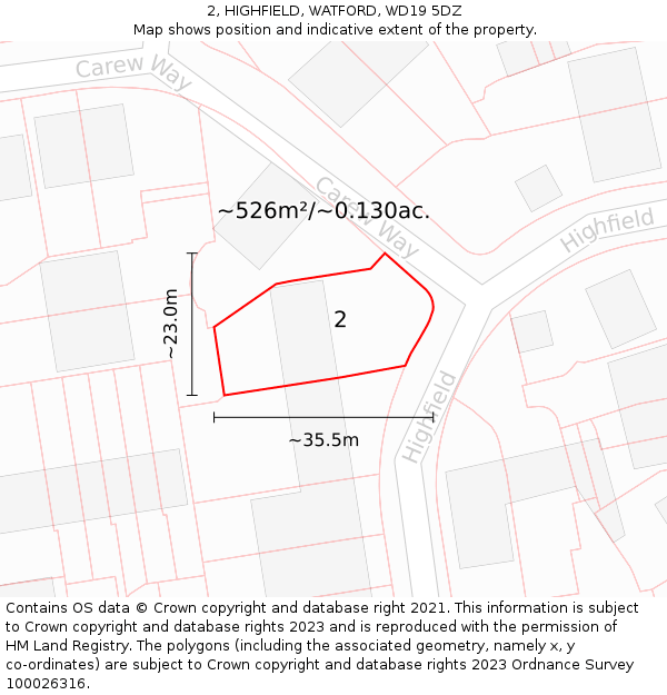 2, HIGHFIELD, WATFORD, WD19 5DZ: Plot and title map