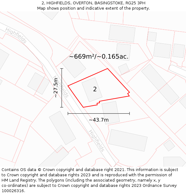 2, HIGHFIELDS, OVERTON, BASINGSTOKE, RG25 3PH: Plot and title map