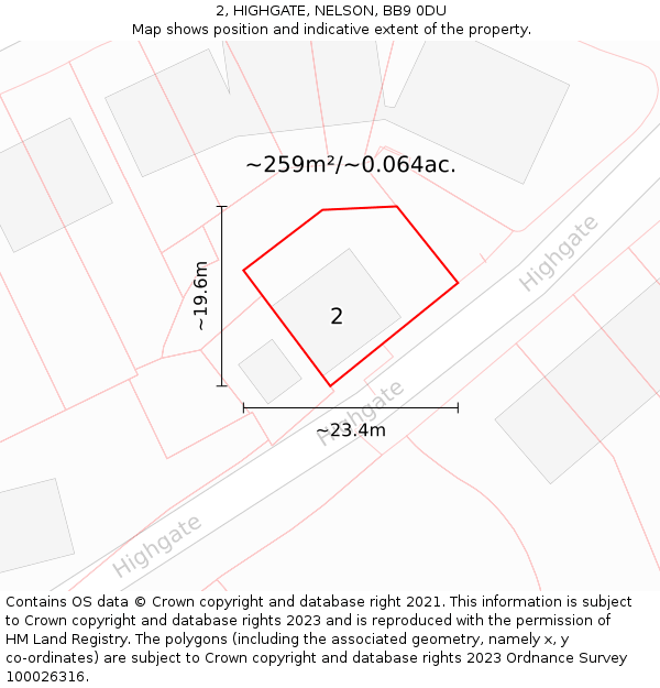 2, HIGHGATE, NELSON, BB9 0DU: Plot and title map