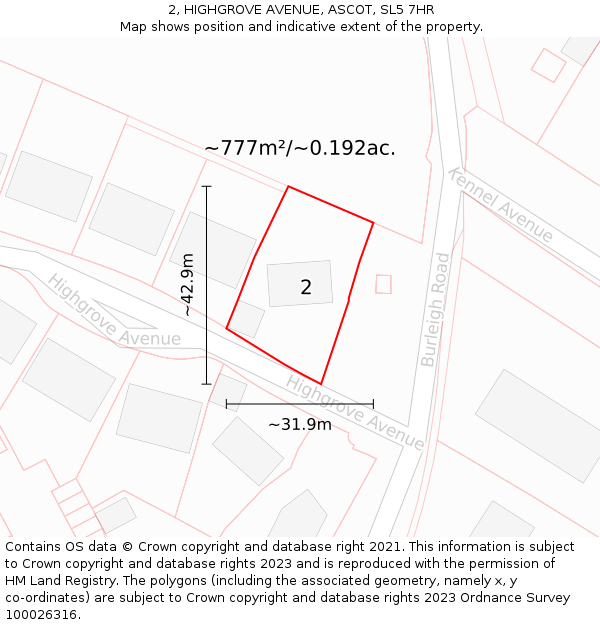 2, HIGHGROVE AVENUE, ASCOT, SL5 7HR: Plot and title map