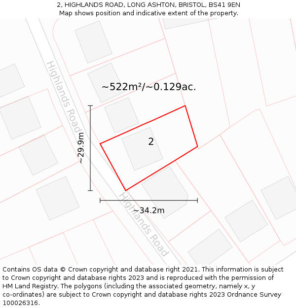 2, HIGHLANDS ROAD, LONG ASHTON, BRISTOL, BS41 9EN: Plot and title map