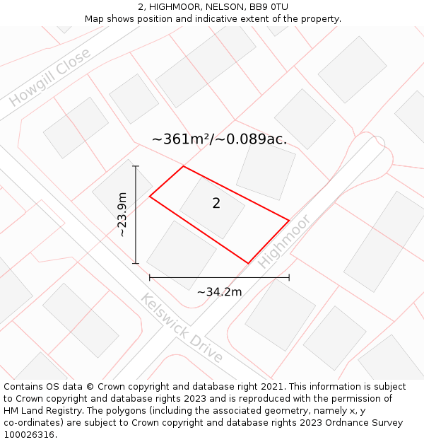 2, HIGHMOOR, NELSON, BB9 0TU: Plot and title map