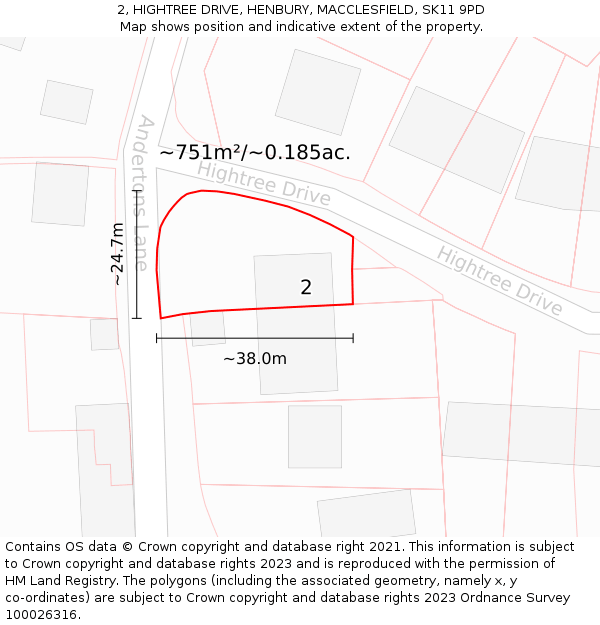 2, HIGHTREE DRIVE, HENBURY, MACCLESFIELD, SK11 9PD: Plot and title map