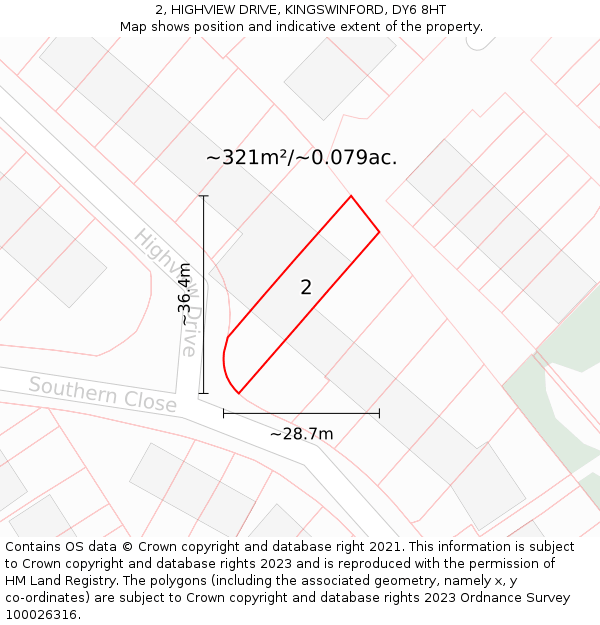 2, HIGHVIEW DRIVE, KINGSWINFORD, DY6 8HT: Plot and title map
