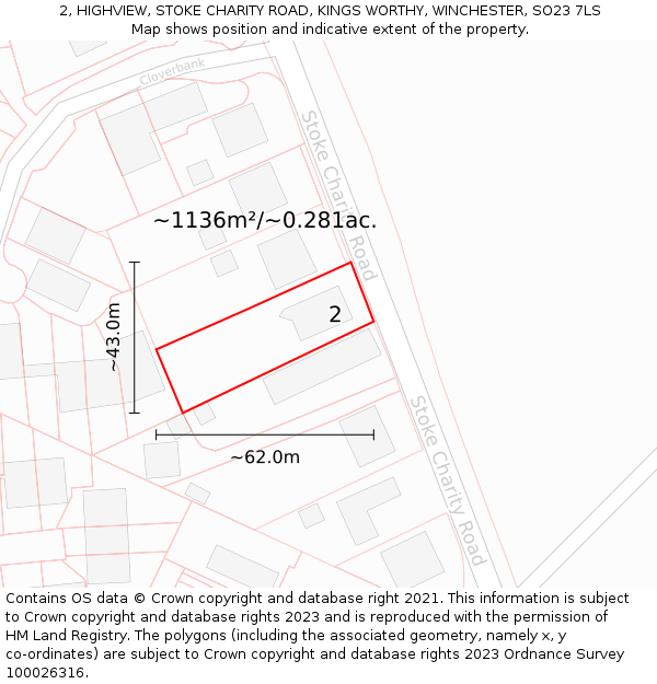 2, HIGHVIEW, STOKE CHARITY ROAD, KINGS WORTHY, WINCHESTER, SO23 7LS: Plot and title map