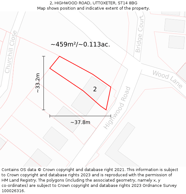 2, HIGHWOOD ROAD, UTTOXETER, ST14 8BG: Plot and title map