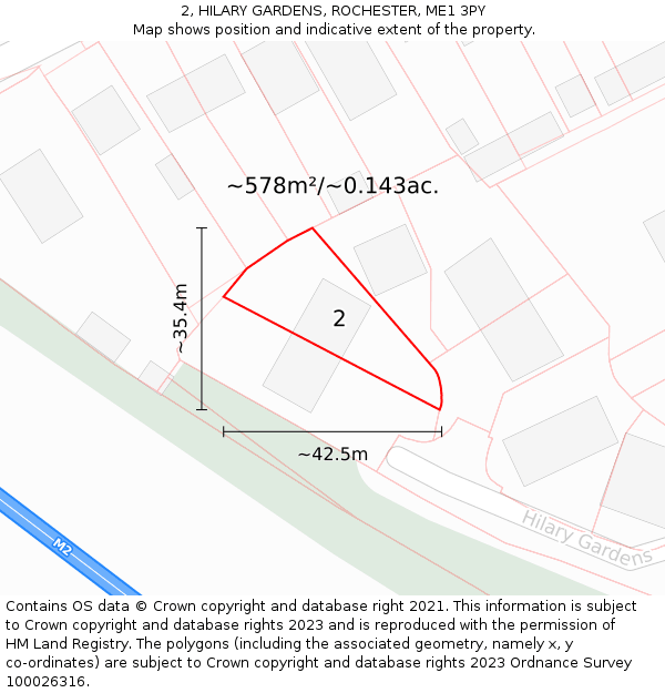 2, HILARY GARDENS, ROCHESTER, ME1 3PY: Plot and title map