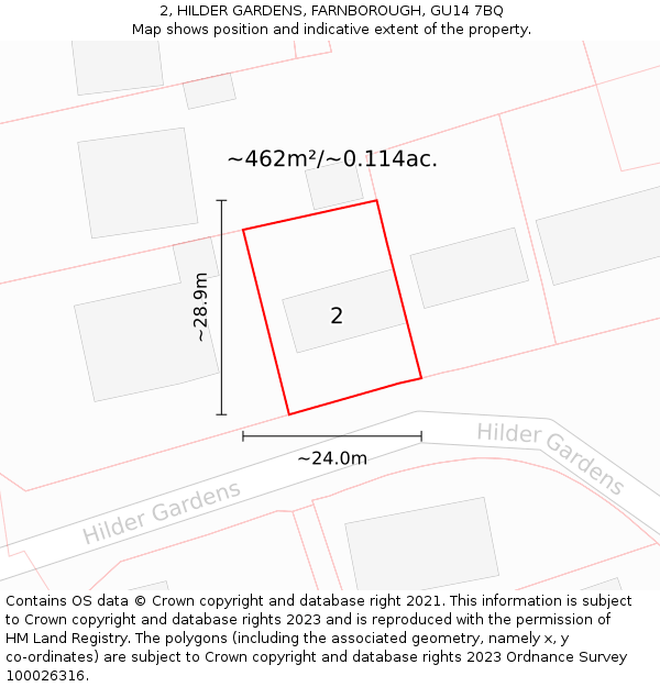 2, HILDER GARDENS, FARNBOROUGH, GU14 7BQ: Plot and title map