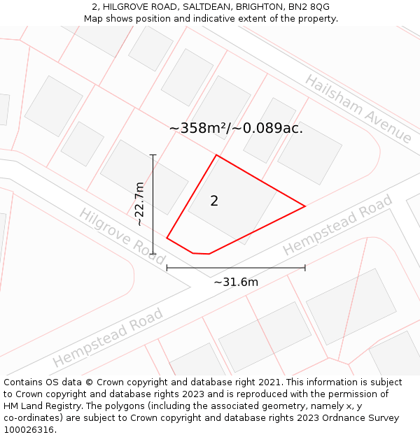 2, HILGROVE ROAD, SALTDEAN, BRIGHTON, BN2 8QG: Plot and title map