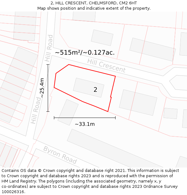 2, HILL CRESCENT, CHELMSFORD, CM2 6HT: Plot and title map