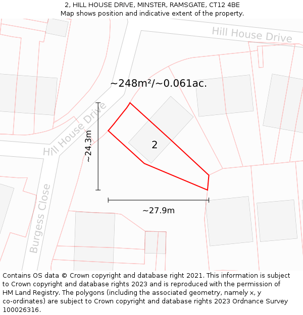 2, HILL HOUSE DRIVE, MINSTER, RAMSGATE, CT12 4BE: Plot and title map