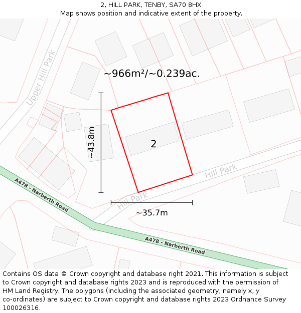 2, HILL PARK, TENBY, SA70 8HX: Plot and title map