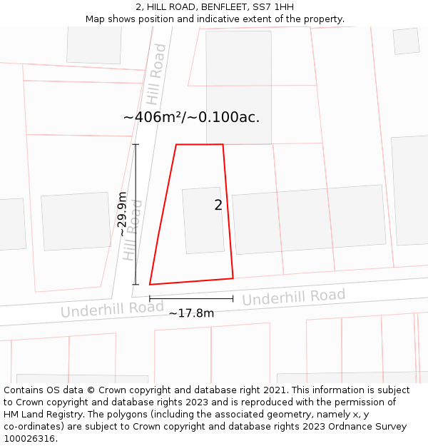 2, HILL ROAD, BENFLEET, SS7 1HH: Plot and title map