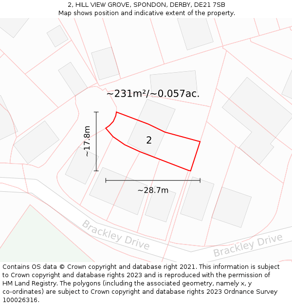 2, HILL VIEW GROVE, SPONDON, DERBY, DE21 7SB: Plot and title map