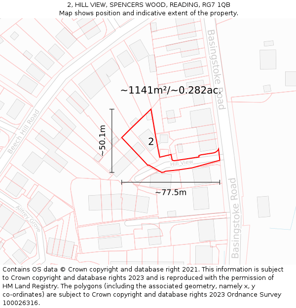 2, HILL VIEW, SPENCERS WOOD, READING, RG7 1QB: Plot and title map