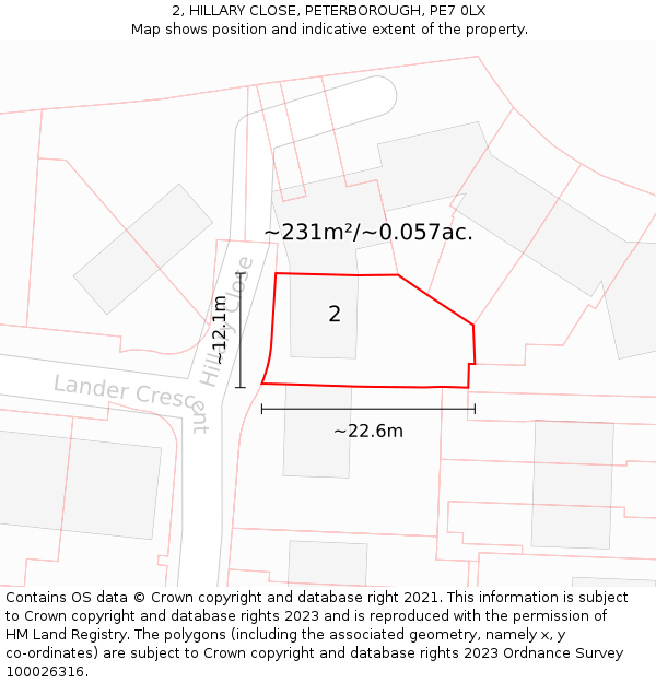 2, HILLARY CLOSE, PETERBOROUGH, PE7 0LX: Plot and title map