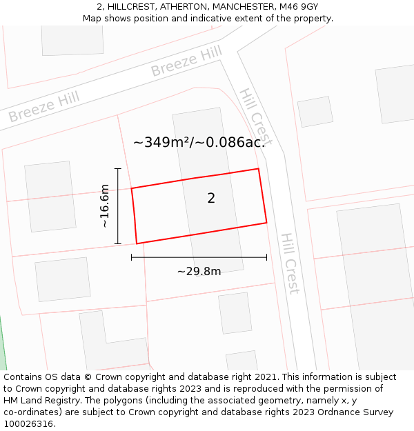 2, HILLCREST, ATHERTON, MANCHESTER, M46 9GY: Plot and title map