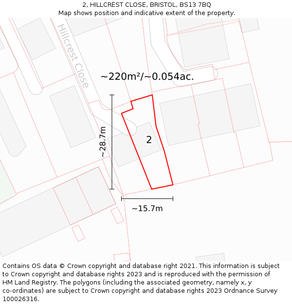 2, HILLCREST CLOSE, BRISTOL, BS13 7BQ: Plot and title map