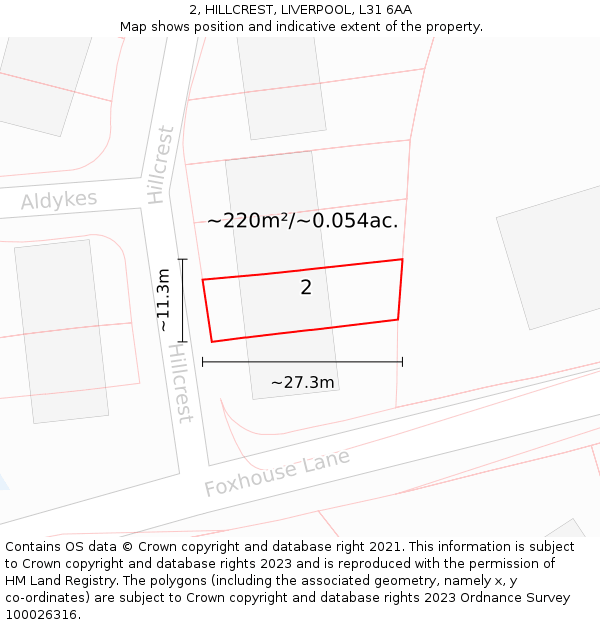 2, HILLCREST, LIVERPOOL, L31 6AA: Plot and title map