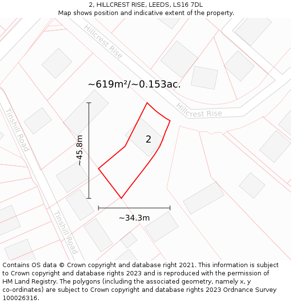 2, HILLCREST RISE, LEEDS, LS16 7DL: Plot and title map