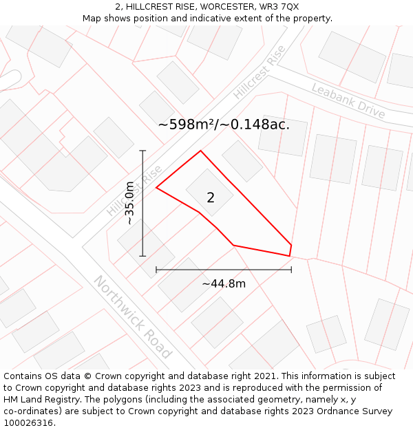 2, HILLCREST RISE, WORCESTER, WR3 7QX: Plot and title map